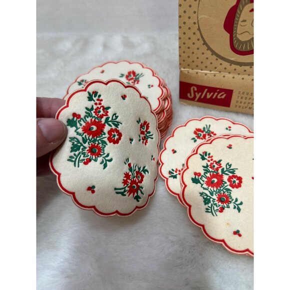 Vintage Sylvia Drip Mats Set Of Floral Pattern Coasters With Box - Picture 4 of 6